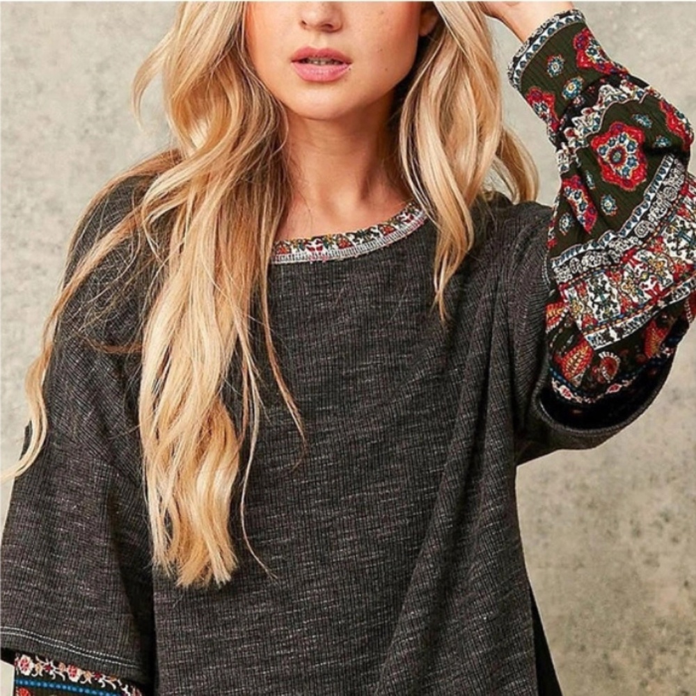 Boho Rib Reverse Stitch Top - Picture 1 of 6